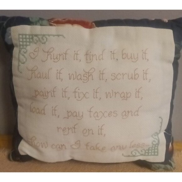 Vintage Square Pillow Quilted Cross Stitch Handmade 11" X 11" - Picture 1 of 3